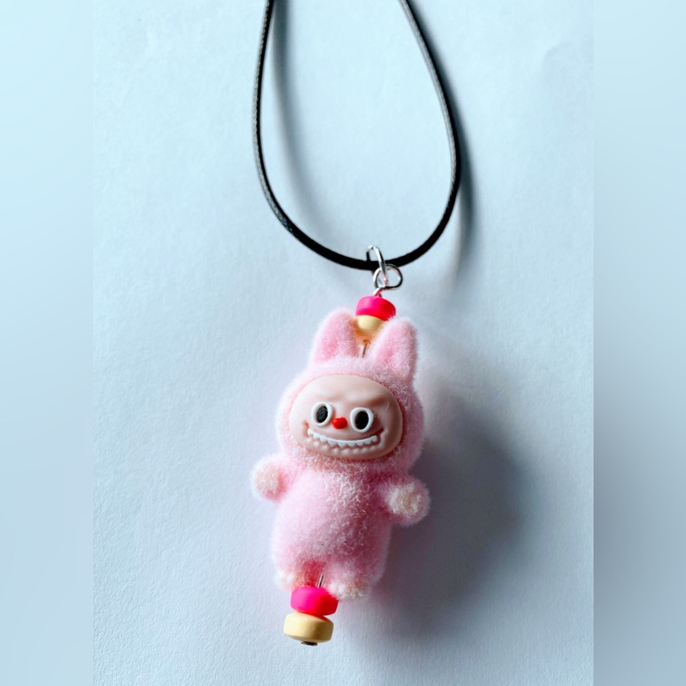 Cute Pink Labubu Pendant Necklace